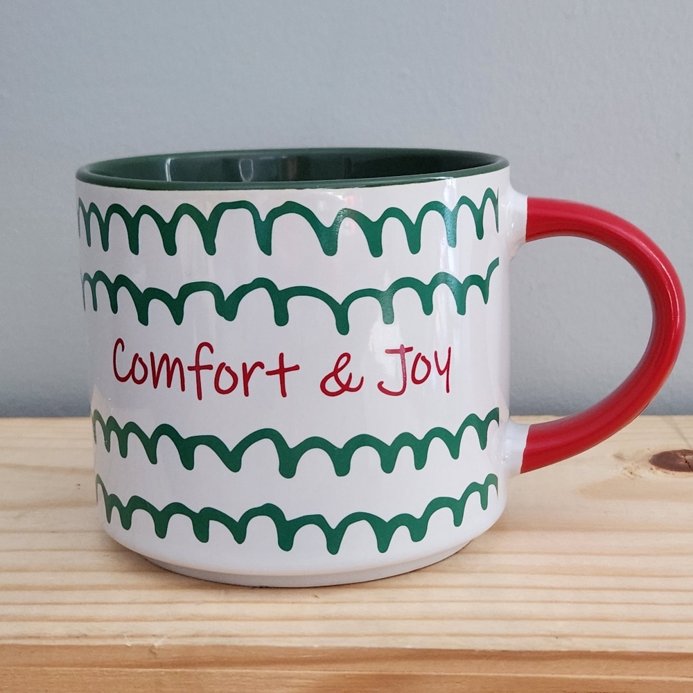 Red, Green and White Comfort and Joy Doodle Ceramic Mug
